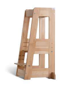 Wooden step stool with two steps and a simple, sturdy design.