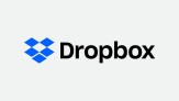 A blue geometric logo next to the bold text "Dropbox" on a white background.