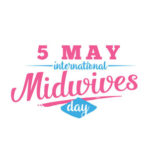 "May 5: International Midwives Day" text in pink and blue font on a white background.