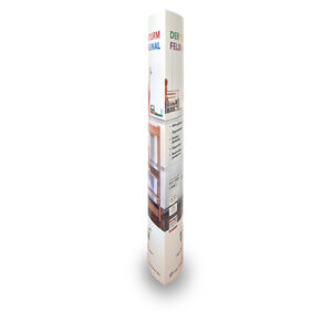 Tall rectangular cardboard package with product images and multilingual text on surface.